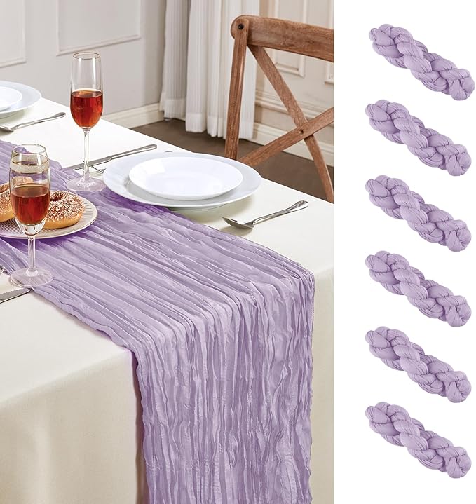 6 Pack Purple Cheesecloth Table Runner 10FT Long Boho Gauze Table Runner Rustic by AGIRL