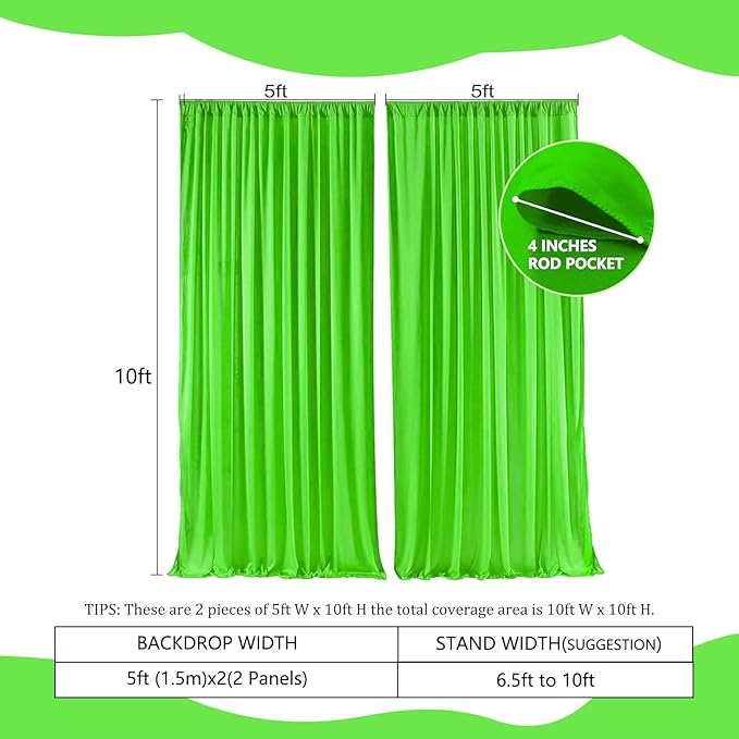 2 Panels Green Backdrop Curtain, 10 x 10 Feet Background Curtains - Image 2