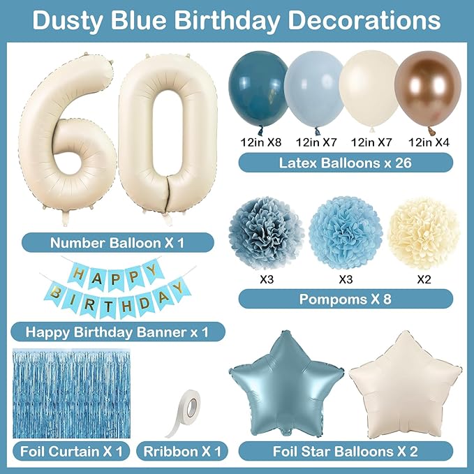 Dusty Blue 60th Birthday Party Decorations - Image 4