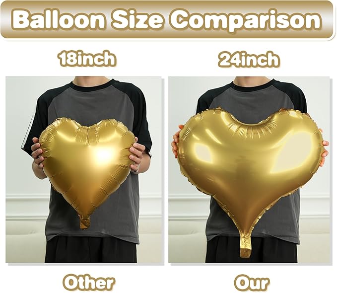 Gold Heart Balloons, 24Inch Large Metallic Heart Foil Balloons - Image 3