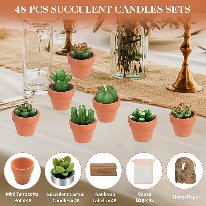 AZEAM 48 Pcs Succulent Candles Party Favors, Bulk Cactus Table Decor - Image 4