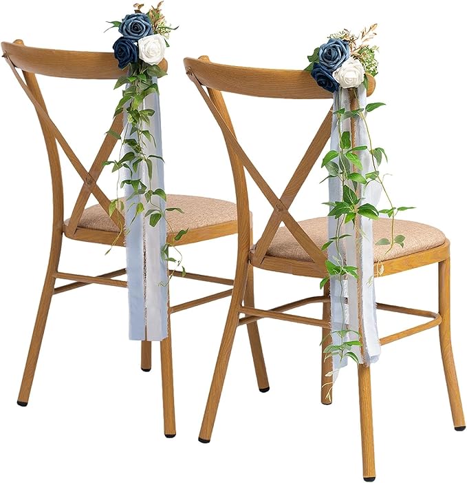 Meldel 10Pcs Elegnat Wedding Chair Back Decorations Aisle Artificial Blue White by Meldel