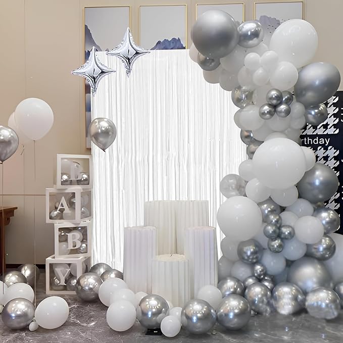White Foil Fringe Curtain 3.3×8.3FT 2 Packs, Metallic Tinsel Curtains Party - Image 5