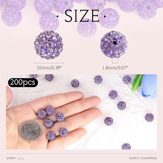 200pcs 10mm Purple Rhinestone Beads - Image 2