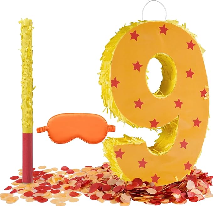 Orange and Red Star Number 9 Pinata, 16 Inch Piñata by LEMONIDEA