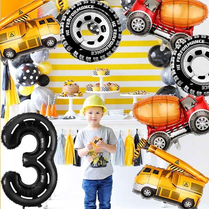3rd Birthday Decorations for Boys Construction Balloons 40inch Number 3 - Image 3