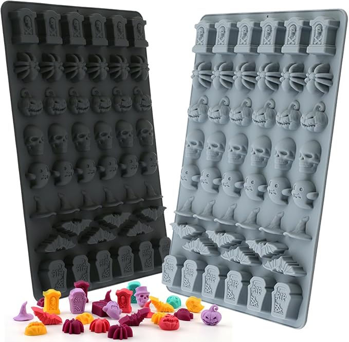 Silicone Halloween Molds, 96-Cavity Pumpkin Ghost Wizard Hat Bat Spider by ZEMSY