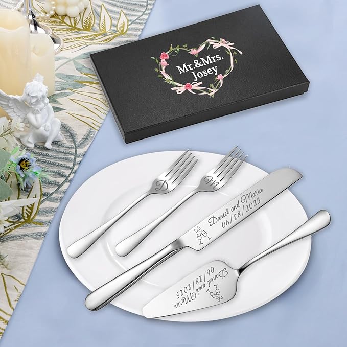 Personalized Wedding Cake Knife and Server Set, Custom Names Cake Cutting Set - Image 5