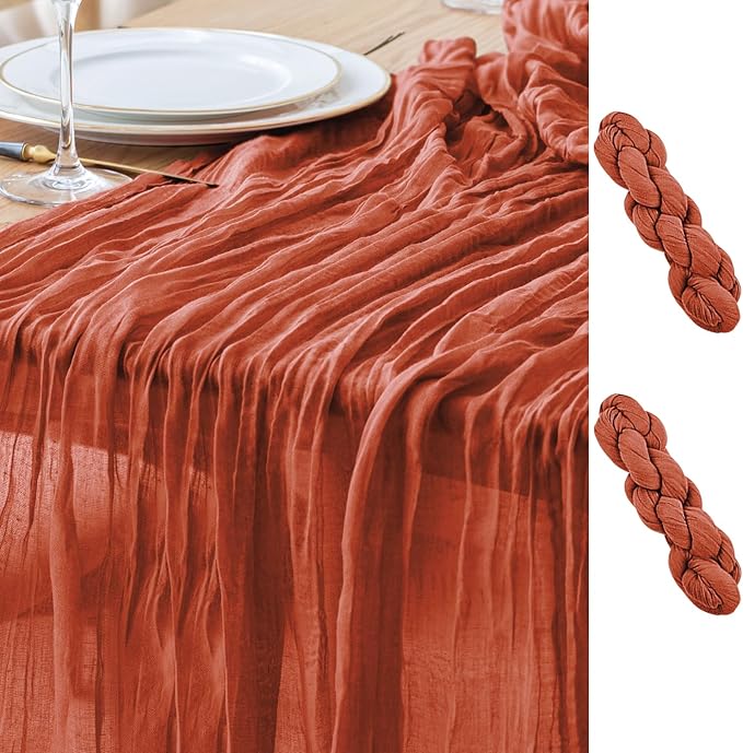 Asee'm 2pcs Cheesecloth Table Runner 120 Inches Long Terracotta Boho Gauze by Aseem