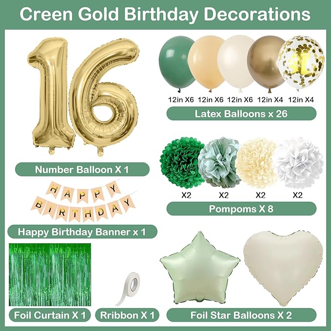 Sage Green 16th Birthday Decorations - Image 4