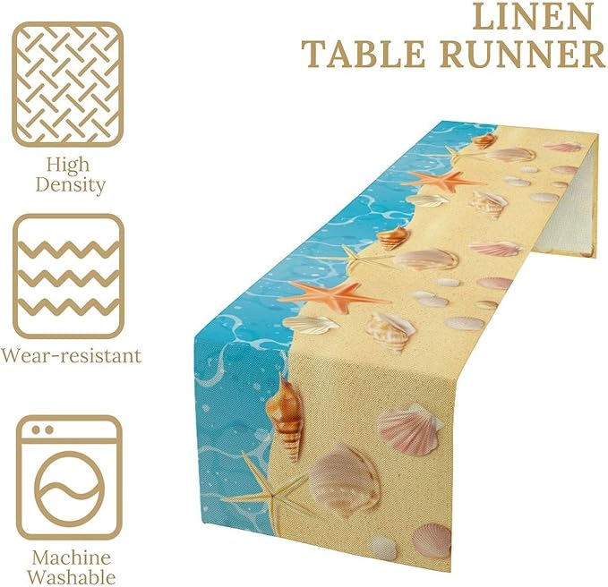 Sea Turtle Table Runner Marine Life Starfish Nautical Blue Green Ocean Theme - Image 5