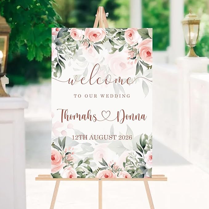 Blush Pink Rose Wedding Welcome Sign, Editable Floral Template, Gentle Modern - Image 5