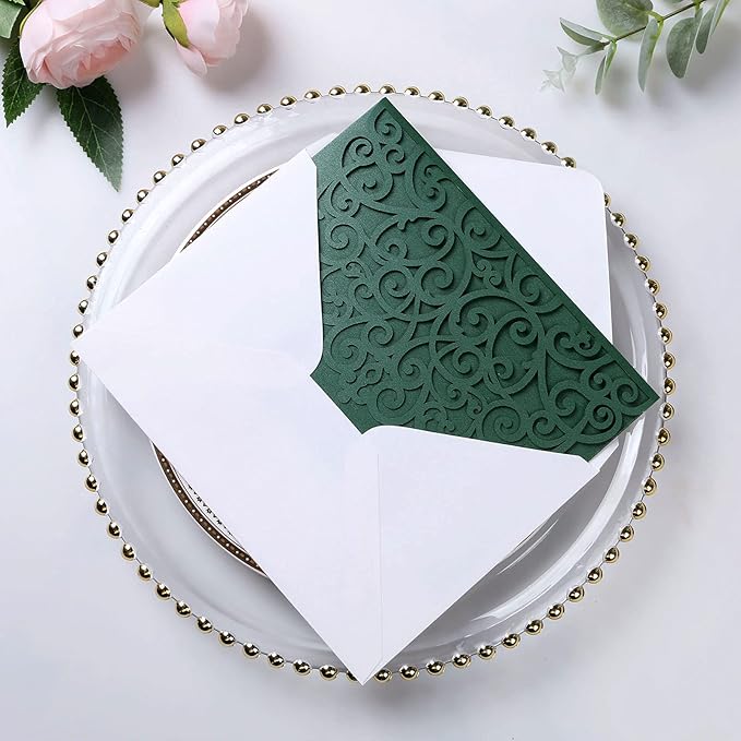 PONATIA 5.12 x 7.2 Emerald Green Laser Cut Invitation Cards - Image 6