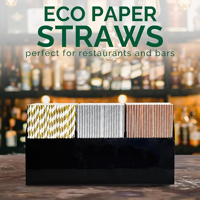 7.75 inch Gold/White Striped Paper Drinking Straws 1000 Counts - Image 4