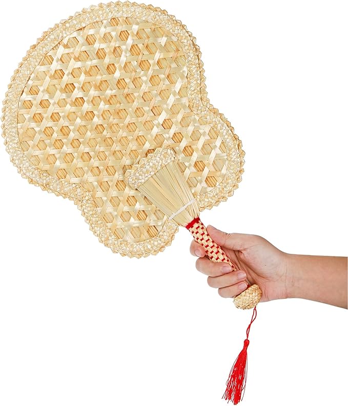 Goaste 2 Packs Hand Woven Fan, Handheld Wheat Straw Fans, Rustic Chinese Manual - Image 3