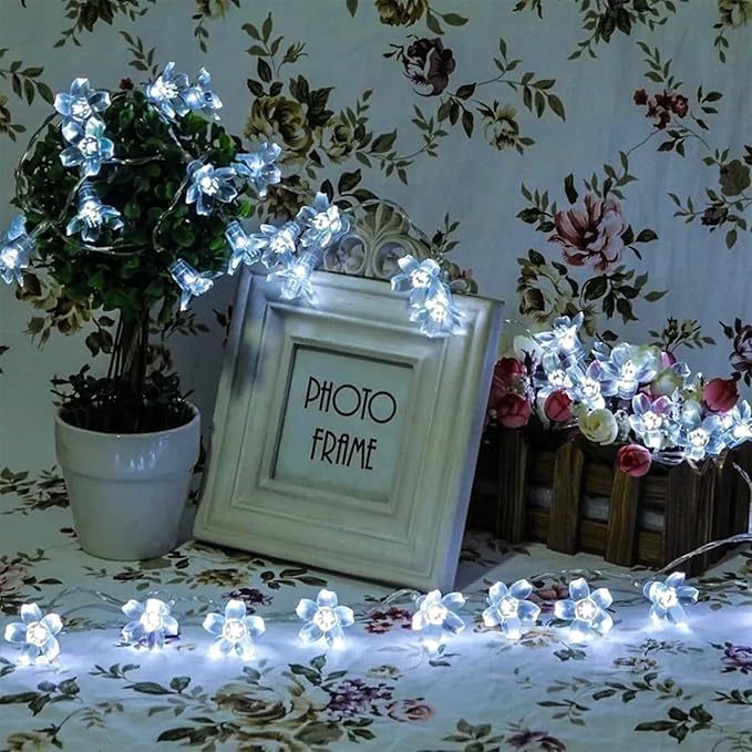 Fairy Cool White Flower String Lights, 33ft 100 LED Plug in 8 Lighting Mode - Image 5