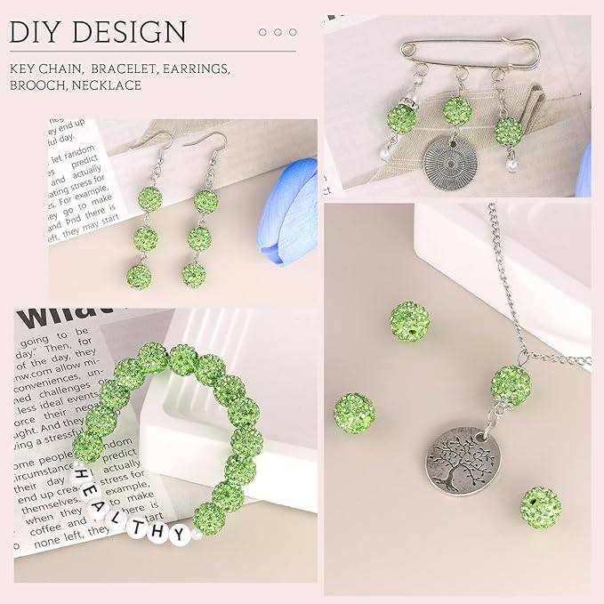 100 pcs 10mm Rhinestone Beads for Jewelry Making, Light Green Shiny Round - Image 5
