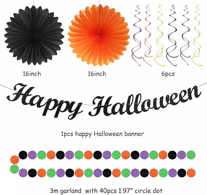 Black-Green Orange-Purple Happy-Halloween Party-Decorations - Image 3