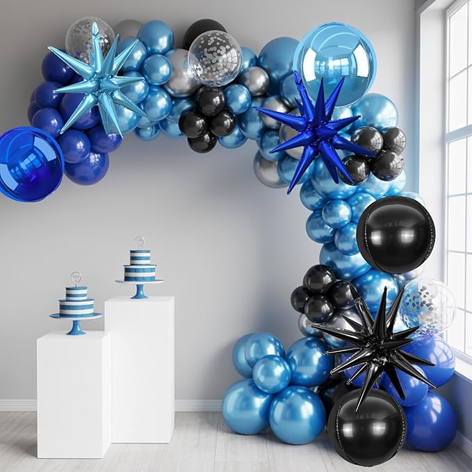 6Pcs Black Blue Foil Balloons, 22Inch Navy Blue Black 4D Round Ball Balloon and - Image 4