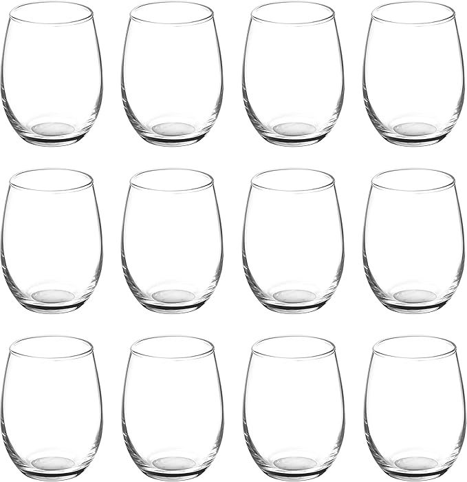 DISCOUNT PROMOS Stemless Wine Glasses by ARC 5.5 oz. Set of 12, Bulk Pack by DISCOUNTPROMOS