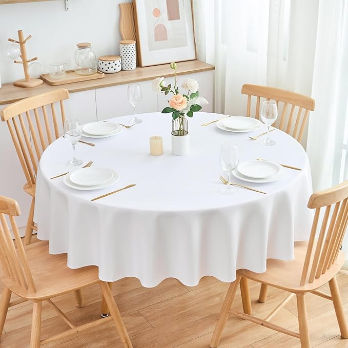 2 Pack Round Table Cloth 60 Inch White Tablecloth Washable Polyester Solid - Image 2