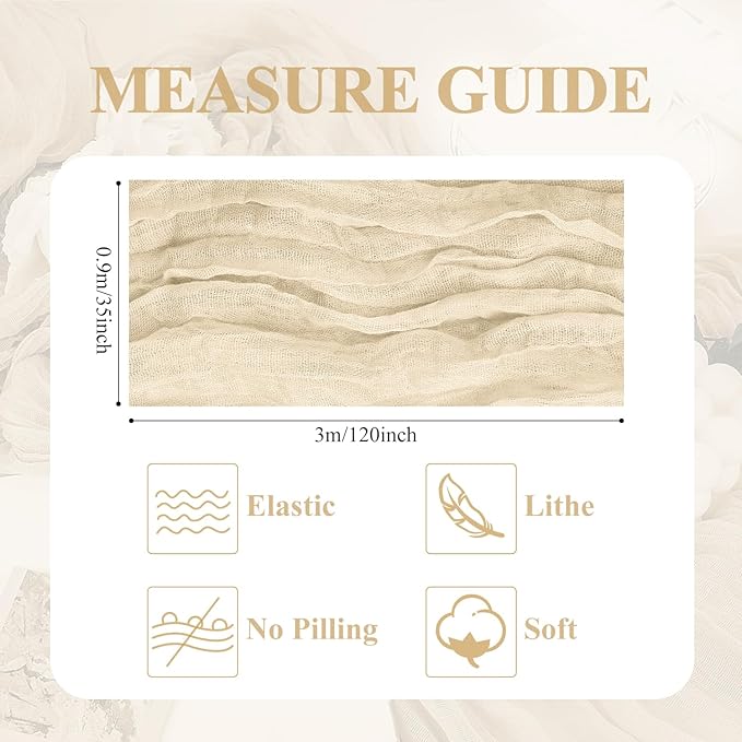 Asee'm 4pcs Cheesecloth Table Runner 120 Inches Long Beige Boho Gauze Cheese - Image 2