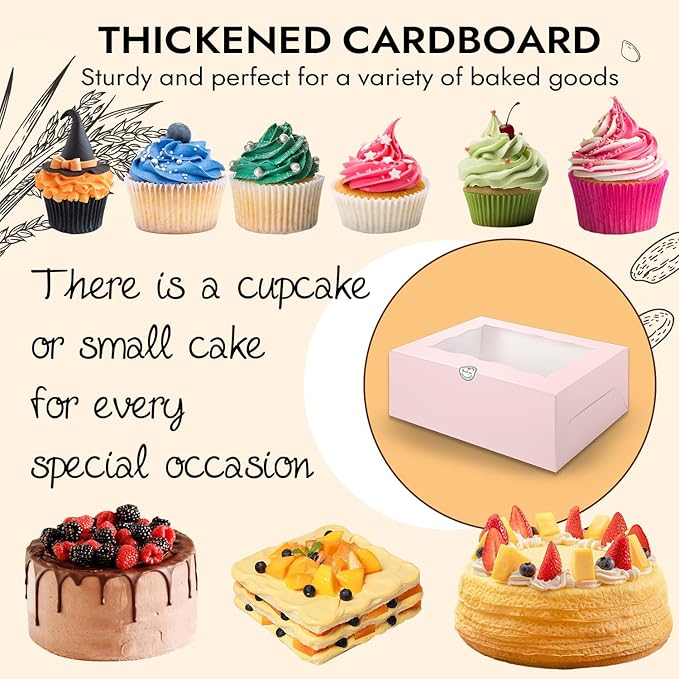 JCD 8 Packs Pink Bento Cake and Cupcake Box 1+8 Bento Box - Image 4