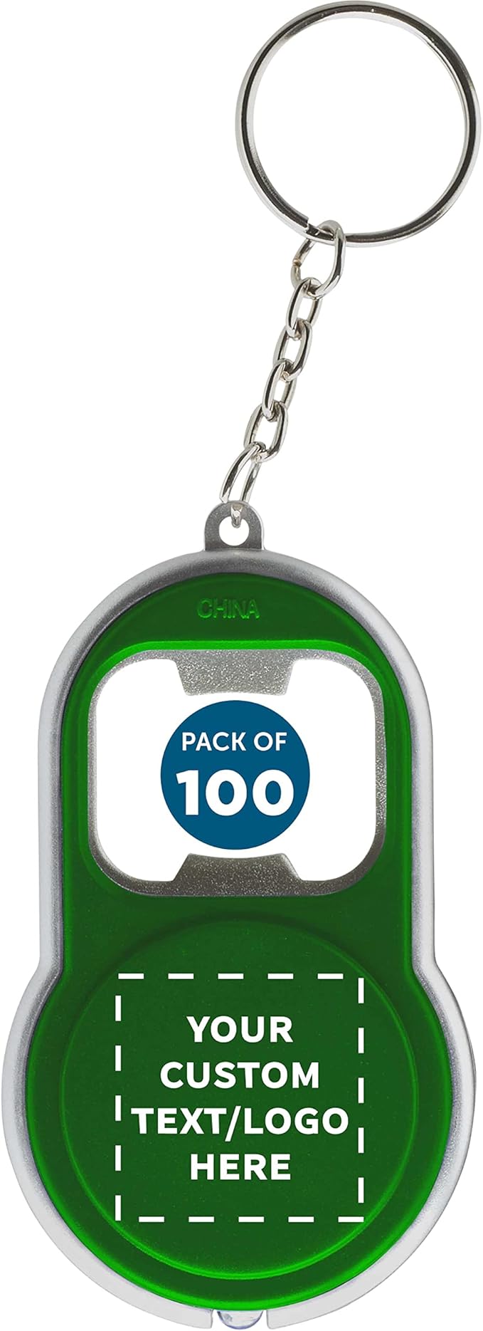 DISCOUNT PROMOS Custom Bottle Opener & LED Keychains Set of 100, Personalized by DISCOUNTPROMOS