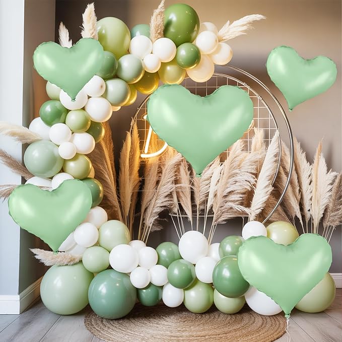 20 Inch Sage Green Heart Balloons, Pastel Green Helium Balloon - Image 8