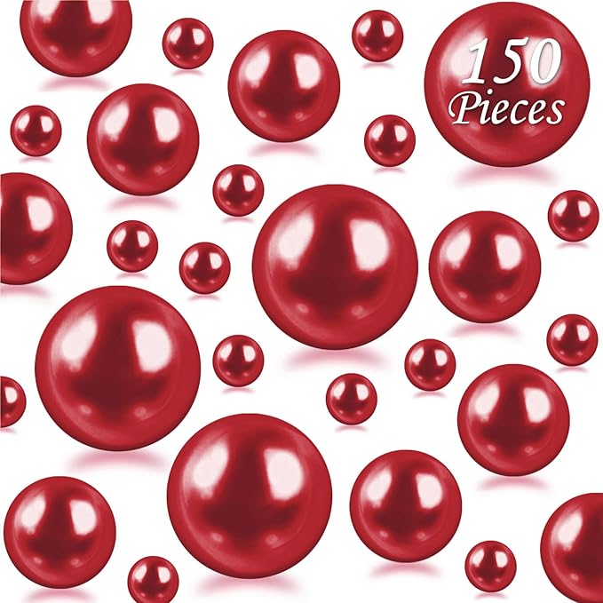 150Pcs Red Polished No Hole Faux Pearl Beads - Image 9