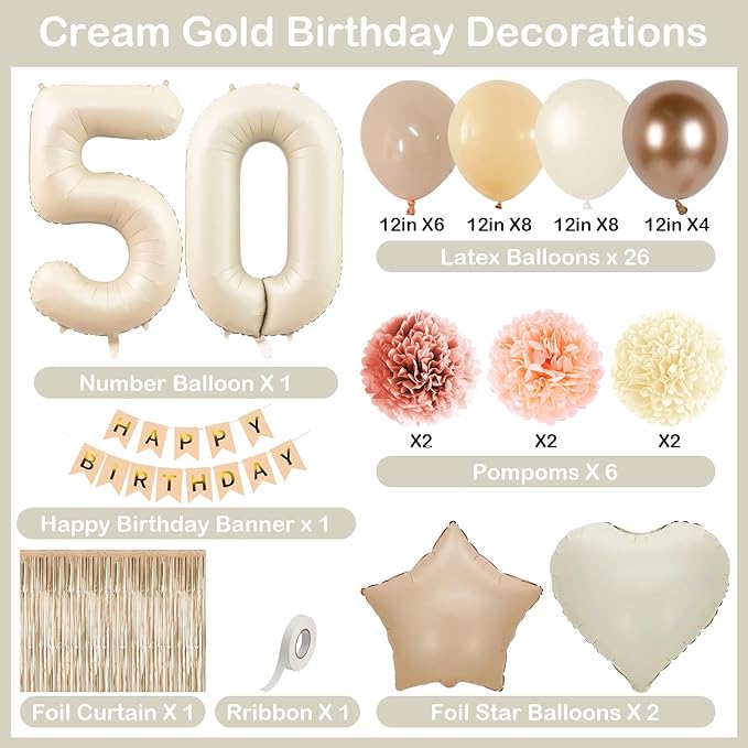 Beige 50th Birthday Decorations - Image 4