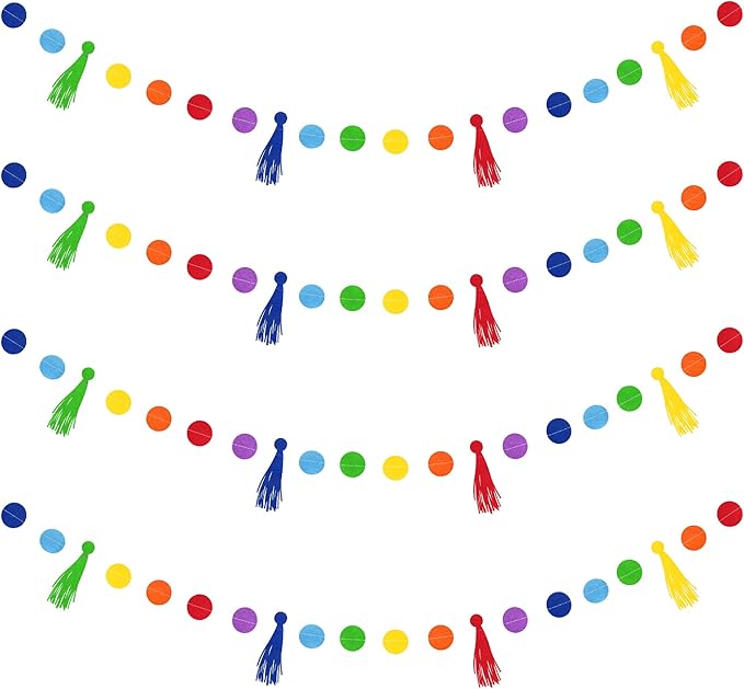 Rainbow Decorations Colorful Felt Tassel Circle Dot Garland Banner Rainbow - Image 6