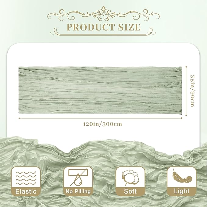 Le courant 12pcs 10Ft Cheesecloth Table Runner, Rustic Boho Gauze Cheese Cloth - Image 3