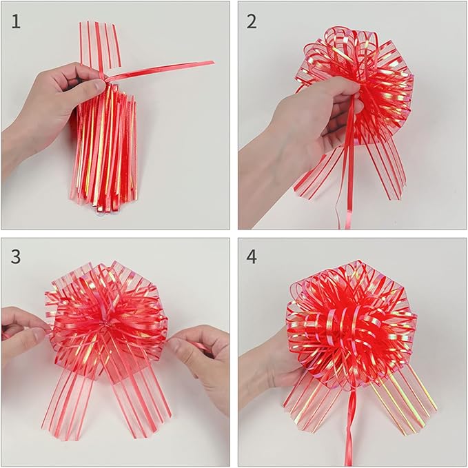 6 Pcs 6 Inch Large Organza Pull Bow Ribbon – Elegant Gift Bows - Image 7