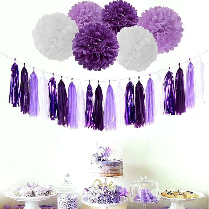 Purple White Lavender Party-Decorations Tassel-Garland - Image 4
