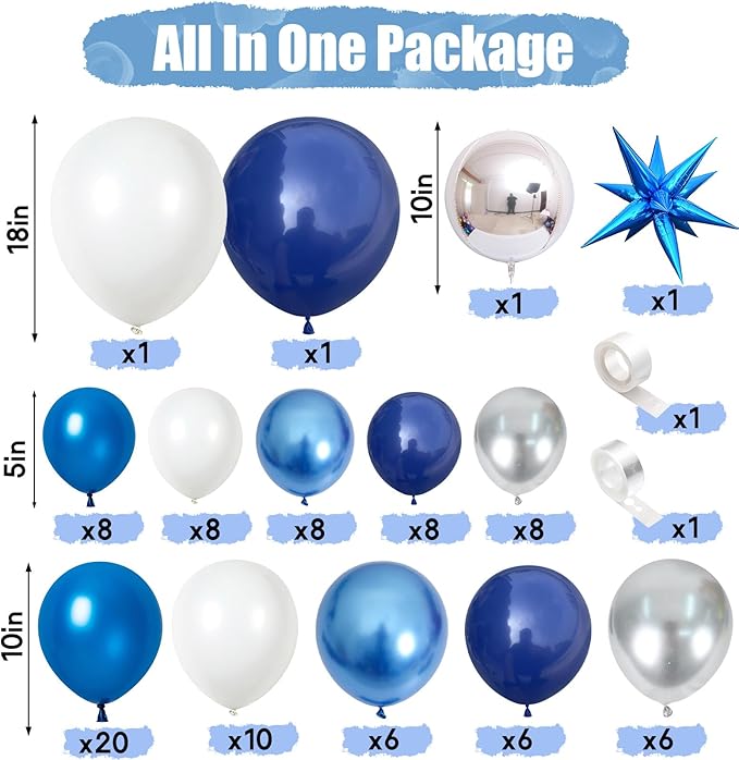 94Pcs Blue Balloon Garland Arch Kit Navy Blue Silver White Balloons Garland Kit - Image 2