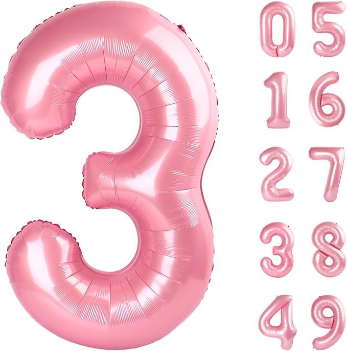 40 Inch Pearlescent Pink 3 Large Number Balloon, 3 13 23 30 33 36 38 Pearl Pink by Upgesy