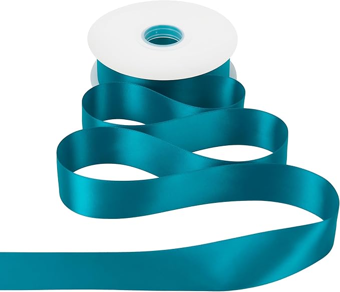 HUIHUANG Peacock Blue Ribbon 1-1/2 inch x 50 Yards Peacock Double-Faced Satin - Image 3