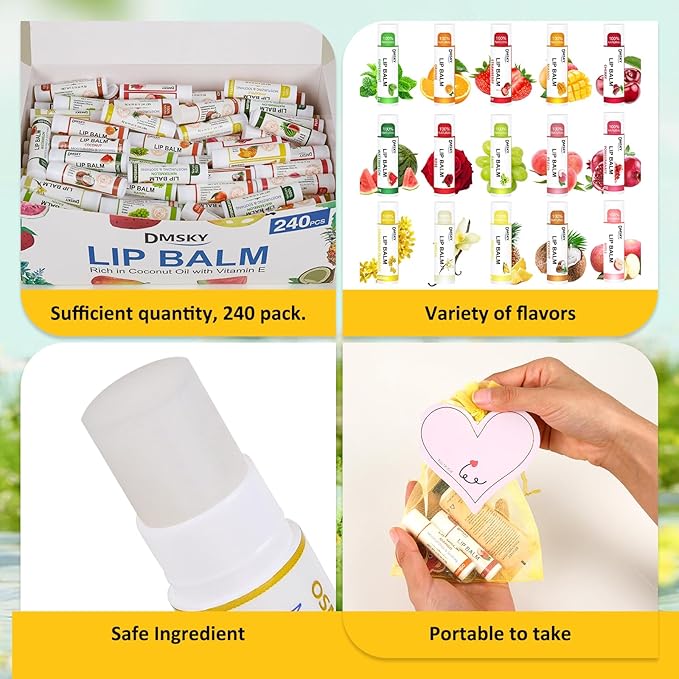DMSKY 240 Pack Lip Balm, Natural Lip Balm Bulk - Image 5