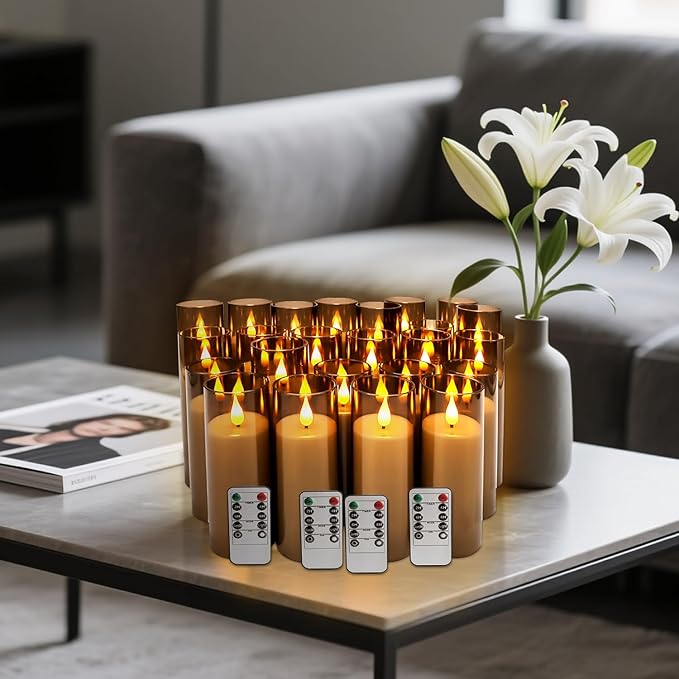 24-Pack Grey LED Flameless Pillar Candles - Image 8