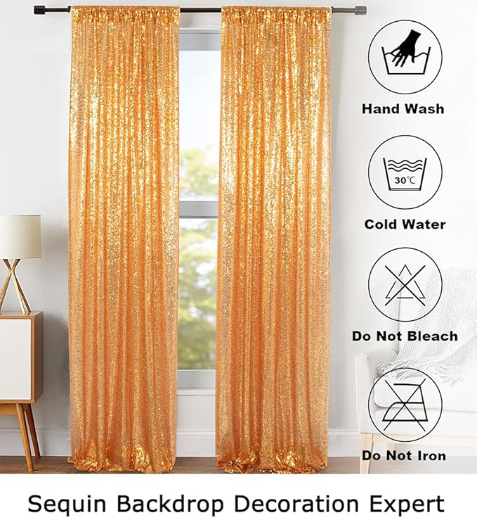 ShinyBeauty Sparkle Backdrop Curtain Gold 2 Panels Set Sequin Photo Backdrop - Image 6