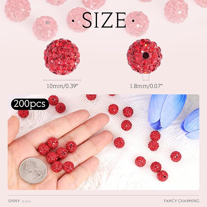 200pcs 10mm Red Rhinestone Beads - Image 2