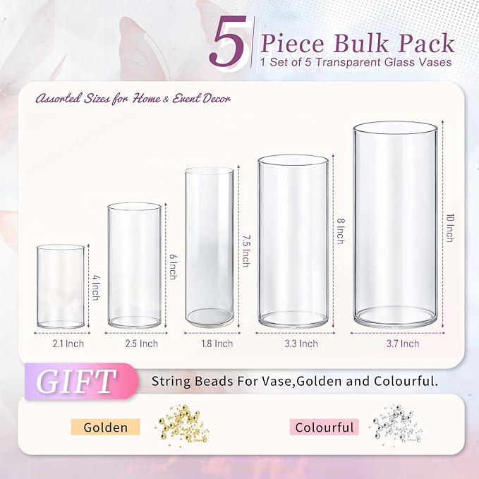 5pcs Glass Vase Cylinder Vases for Centerpieces Small Flower Glass Vases Home - Image 2