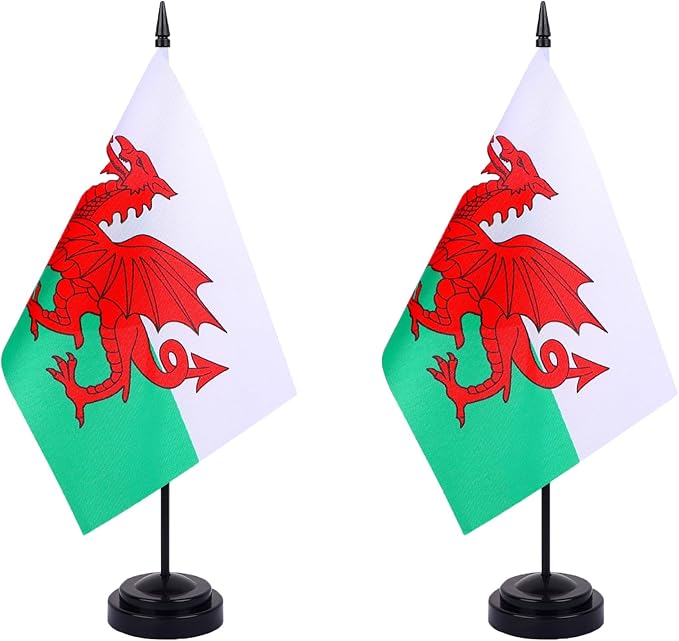WXTWK 2 Pack Welsh Flag Welsh Deluxe Desk Flag Set by WXTWK
