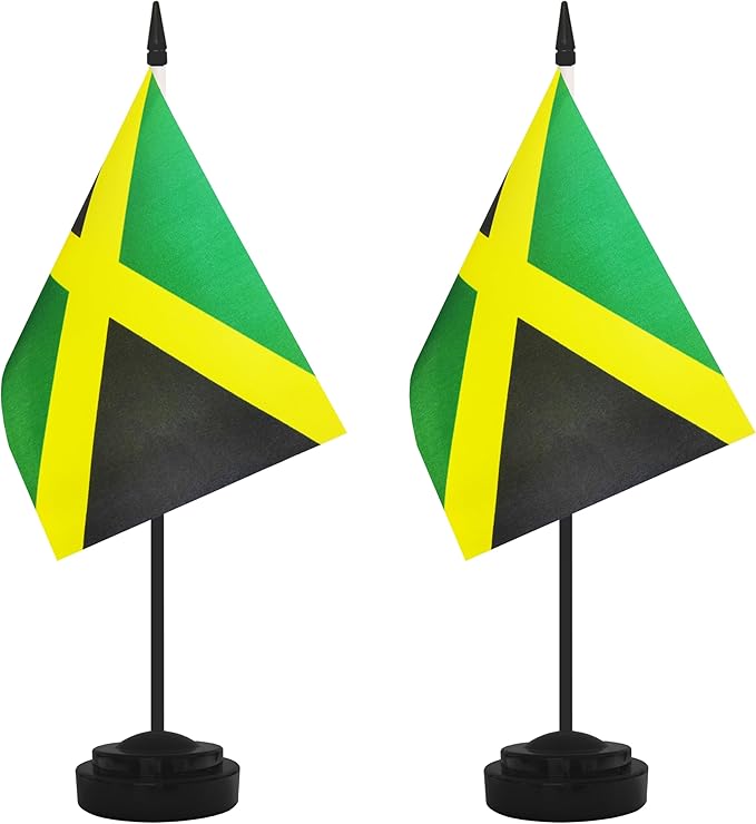 2 Pack Jamaica Desk Flag Set, Jamaican Desktop Small Miniature Table Office Flag by Unknown