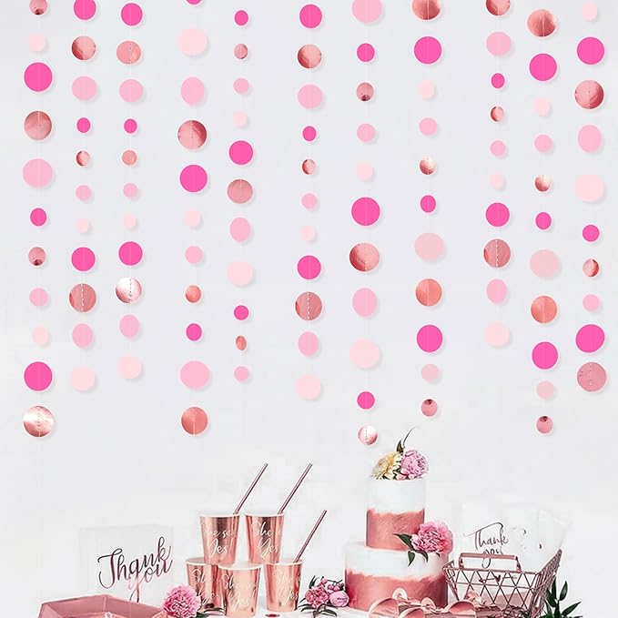 Hot Pink Rose Gold Party Decorations Circle Dots Garland Hanging Polka Dot - Image 3