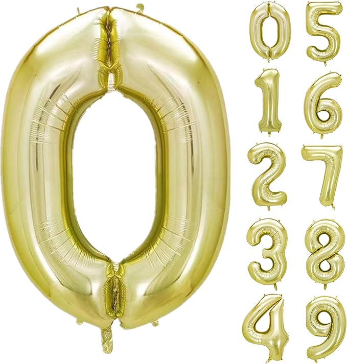 40 Inch Numbers 0 Light Gold Large Balloon Digital 0 by Lnhiya