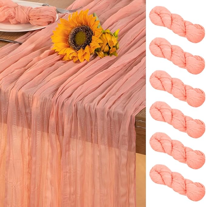Coral Pink Cheesecloth Table Runner 6 Pack Fall Table Runners Boho Gauze 120 by DeZerlor