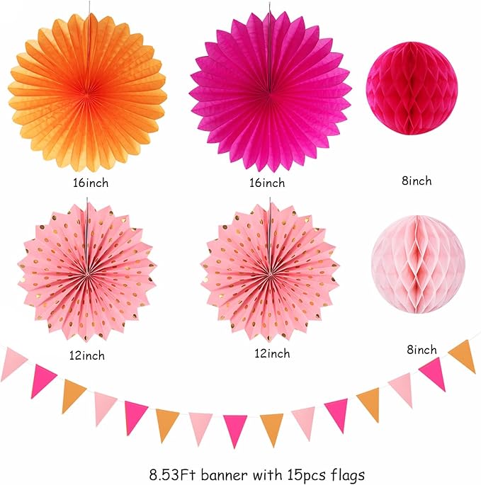 Pink-Orange Fall Party-Decorations Paper-Flowers Lanterns - Image 2