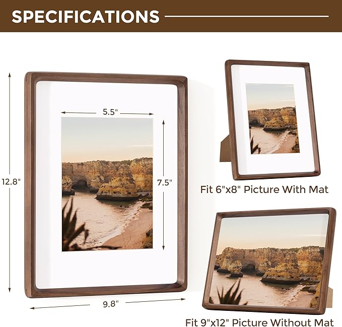 9x12 Picture Frame USA-Sourced Natural Walnut Solid Wood Photo Frame - Image 2